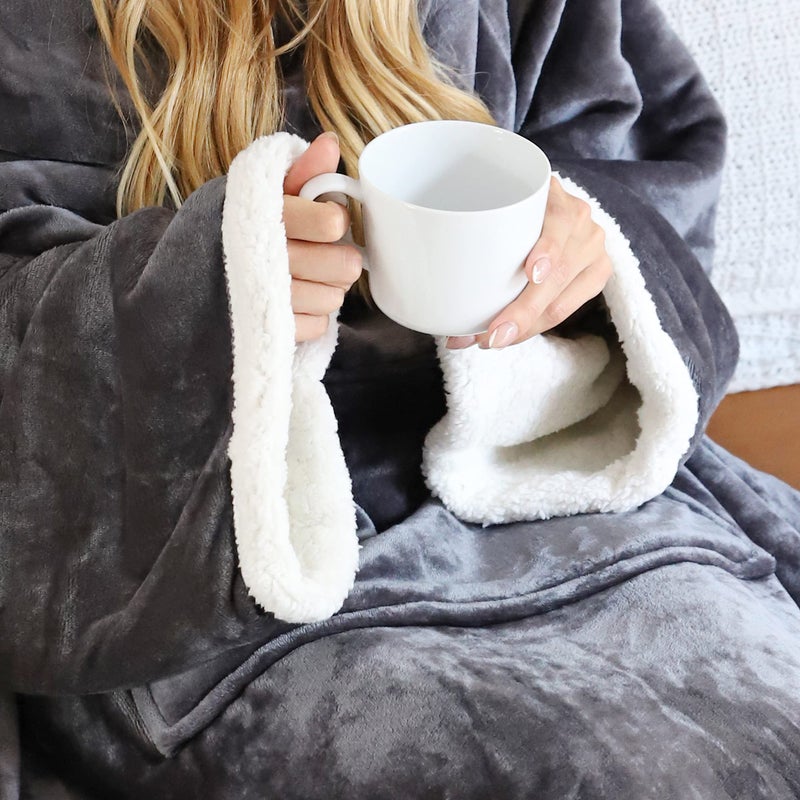 Catalonia Sherpa Wearable Blanket with Sleeves Arms, Super Soft Warm Comfy Large Fleece Plush Sleeved TV Throws Wrap Robe Blanket for Adult Women and Men - Image 5